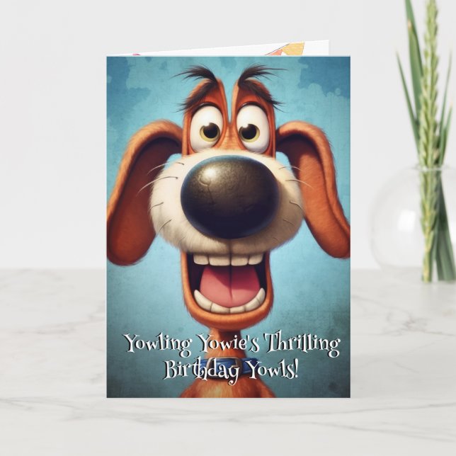 Funny Dog Monster: Yowling Yowie Birthday Thank You Card (Front)