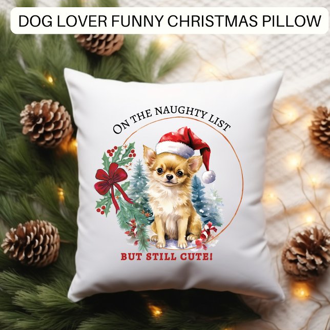 Funny Dog Naughty List Christmas Cushion (Creator Uploaded)