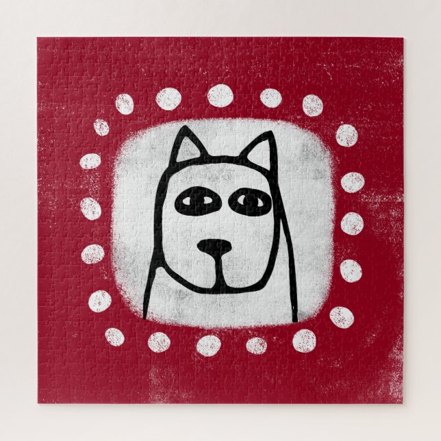 Funny Dog On Red Jigsaw Puzzle (Vertical)