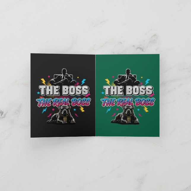 Funny Dog Owner "The Real Boss" Pitbull Design Card (Inside)