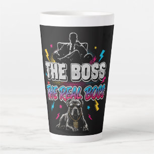 Funny Dog Owner "The Real Boss" Pitbull Design Latte Mug