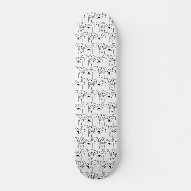 Funny Dog Pack Cartoon Black and White Skateboard (Front)