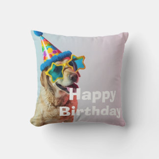 funny dog party portrait cute pet birthday cushion