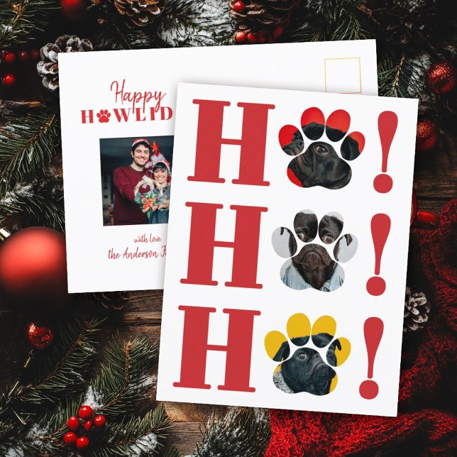 Funny Dog Paw print Ho Ho Ho! Pet Photo Christmas Holiday Postcard (Creator Uploaded)