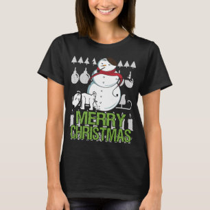 Funny Dog Peeing On Snowman Ugly Christmas Tacky X T-Shirt