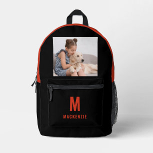 Funny Dog Pet Photo Orange Monogram Personalised Printed Backpack
