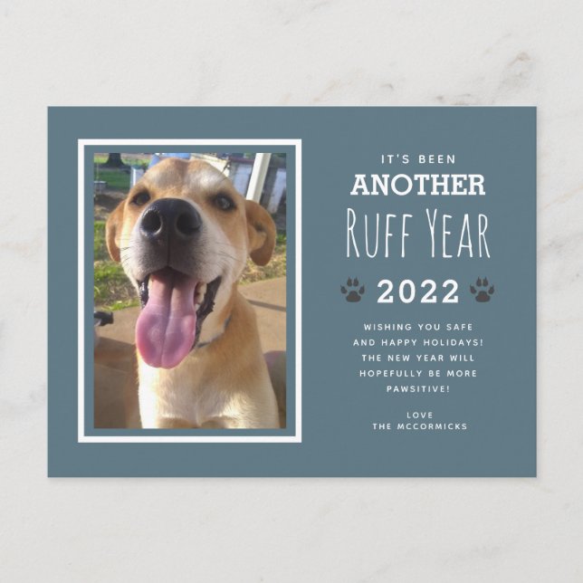 Funny Dog Photo Ruff Year 2022 Christmas Holiday Postcard (Front)