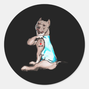 Funny Dog Pitbull I Love Mum Tattoo Dog Lovers Gif Classic Round Sticker