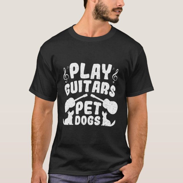 Funny Dog Play Guitars Pet Dogs Guitar T-Shirt (Front)