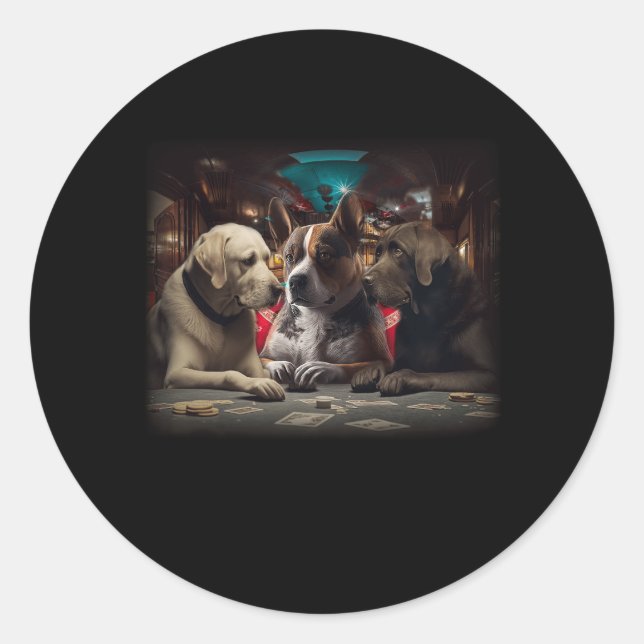 Funny Dog Playing Poker Cards Casino Labrador Gamb Classic Round Sticker (Front)
