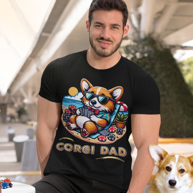Funny Dog Playing Poker Corgi Dad T-Shirt (Creator Uploaded)