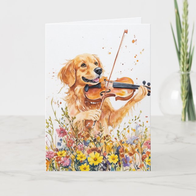 Funny Dog Playing Violin Folded Card (Front)