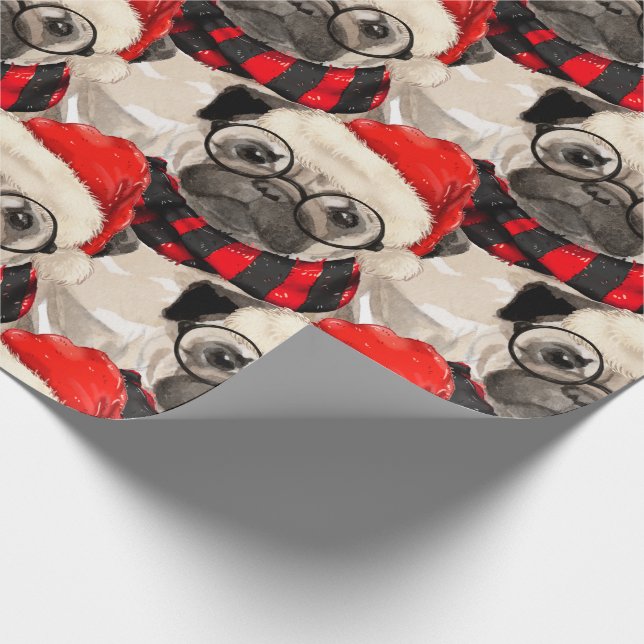 Funny Dog Pug Lover Christmas Holiday Wrapping Paper (Corner)