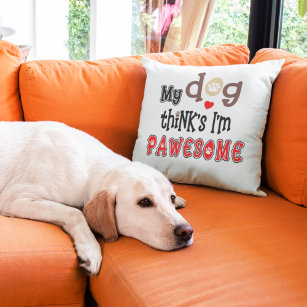 Funny dog pun Pawesome Quirky Typography Cushion