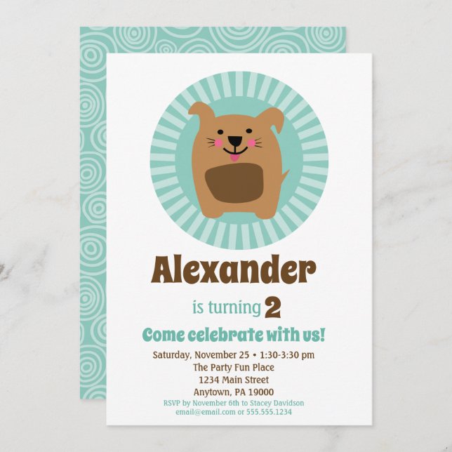 Funny Dog Puppy Birthday Invitation Boy Girl (Front/Back)