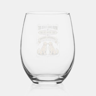 Funny Dog Quote Vintage Engraving Lounging Pups Sh Stemless Wine Glass