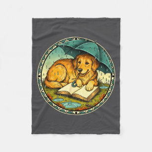 Funny Dog Reading Book Rain Cozy Umbrella Cute Art Fleece Blanket