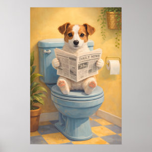 Funny Dog Reading Toilet Poster, Humourous Bathroo Poster