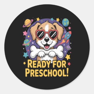 Funny Dog Ready For Preschool Vibes Back To School Classic Round Sticker