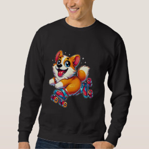 Funny Dog Retro Skate Cute Corgi Roller Skating Sweatshirt