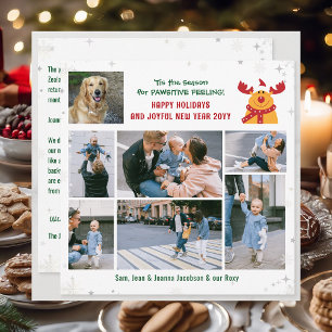 Funny Dog & Rudolph Happy Holidays Modern 7 Photos Holiday Card