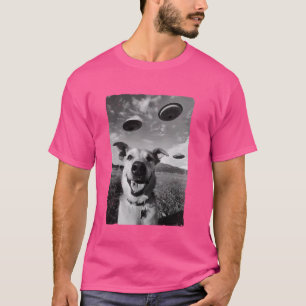 Funny Dog Selfie UFO Photo Weird Puppy White Black T-Shirt