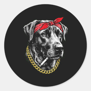 Funny dog smoking cigarette labrador retriever classic round sticker