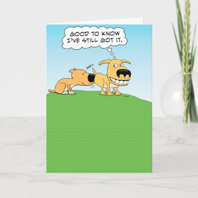 Funny Dog Sniffing Butt Birthday Card (Front)