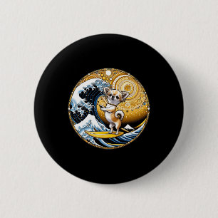Funny Dog Surf Board Great Wave Kanagawa Surfing - 6 Cm Round Badge