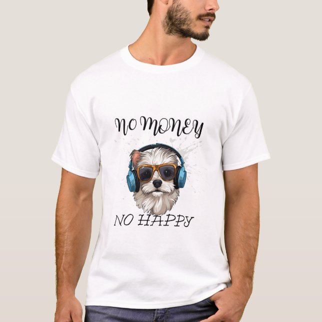 funny dog T-shirt- Cute puppy with headphonees T-Shirt (Front)