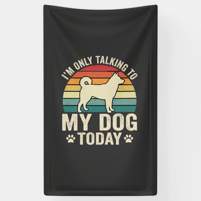 Funny Dog Talking Retro Sunset Banner (Vertical)