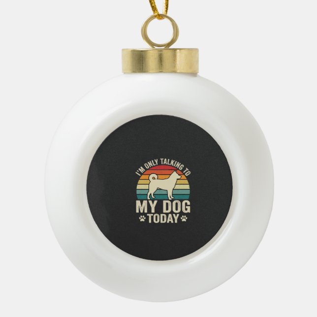 Funny Dog Talking Retro Sunset Ceramic Ball Christmas Ornament (Front)