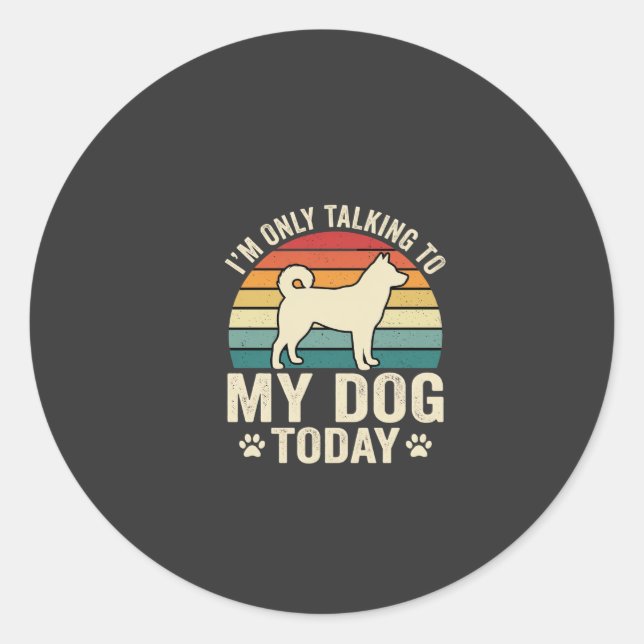 Funny Dog Talking Retro Sunset Classic Round Sticker (Front)