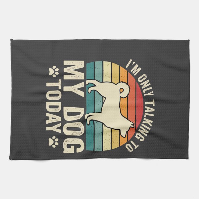 Funny Dog Talking Retro Sunset Tea Towel (Horizontal)