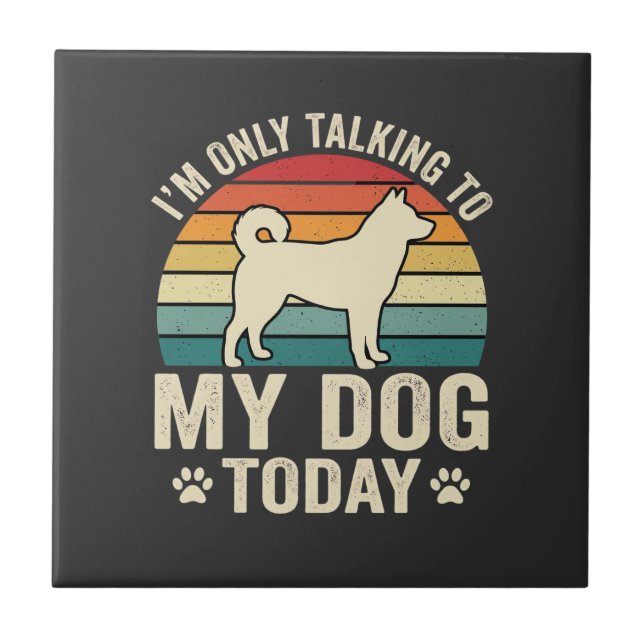 Funny Dog Talking Retro Sunset Tile (Front)