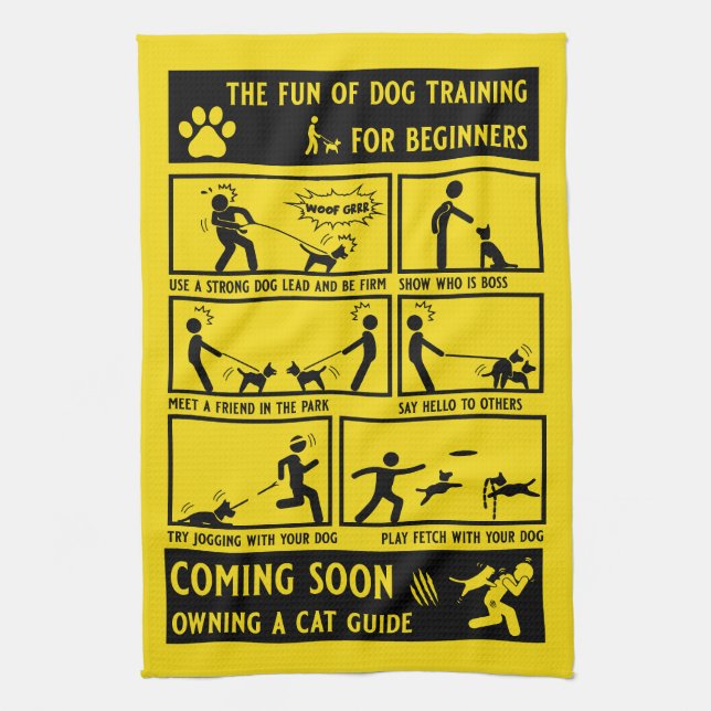 Funny Dog Training Instruction Manual Tea Towel (Vertical)