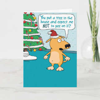Funny Dog vs. Tree Christmas Holiday Card