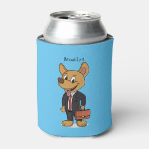 Funny dog wearing business suit cartoon can cooler
