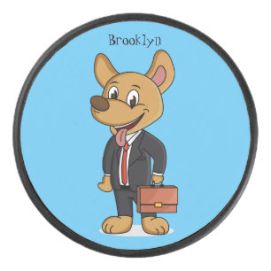Funny dog wearing business suit cartoon hockey puck