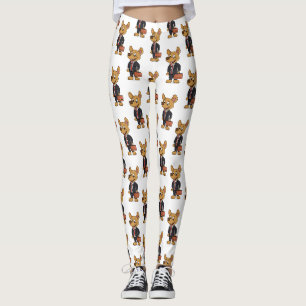 Funny dog wearing business suit cartoon  leggings