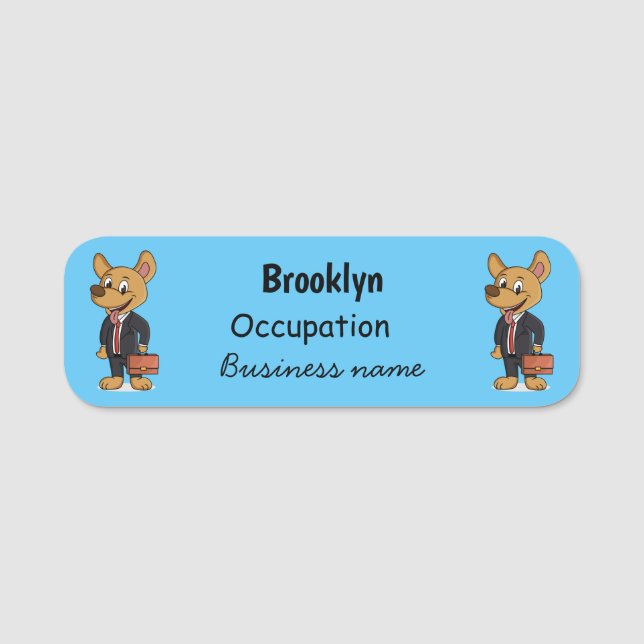 Funny dog wearing business suit cartoon name tag (Front)