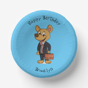 Funny dog wearing business suit cartoon paper plate
