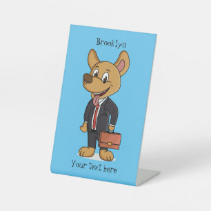 Funny dog wearing business suit cartoon  pedestal sign