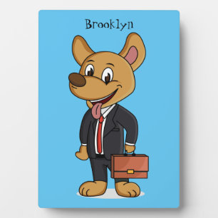 Funny dog wearing business suit cartoon plaque