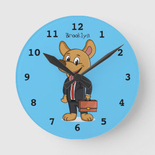 Funny dog wearing business suit cartoon round clock
