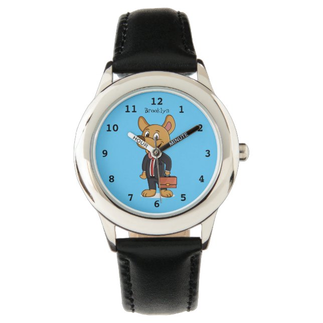 Funny dog wearing business suit cartoon watch (Front)