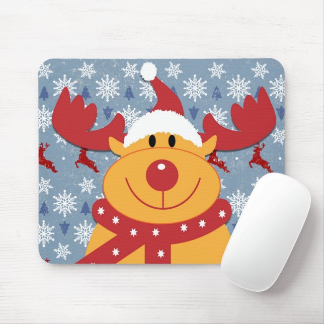funny dog wearing christmas deer costume mouse pad (With Mouse)