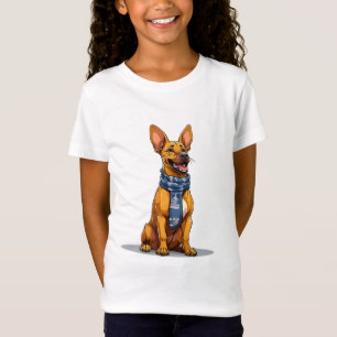 Funny Dog Wearing Scarf Cartoon Style T-Shirt