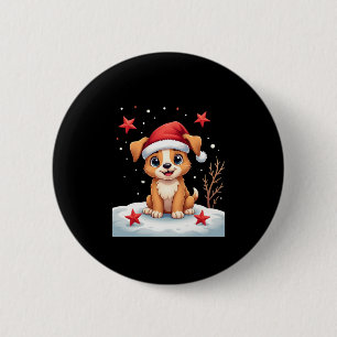 Funny Dog with Christmas Stars for Festive Season 6 Cm Round Badge