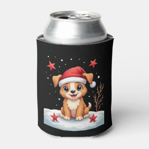 Funny Dog with Christmas Stars for Festive Season  Can Cooler